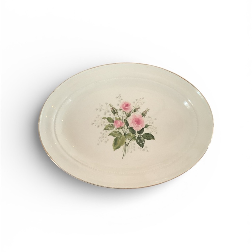 Vintage heather Rose oval serving platter by Hall, China
